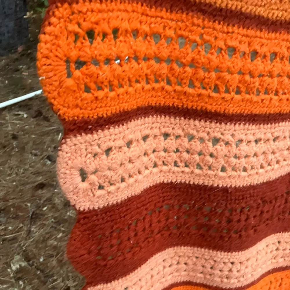 Vintage handmade 1970s crochet wool blend large Afghan in fall colors